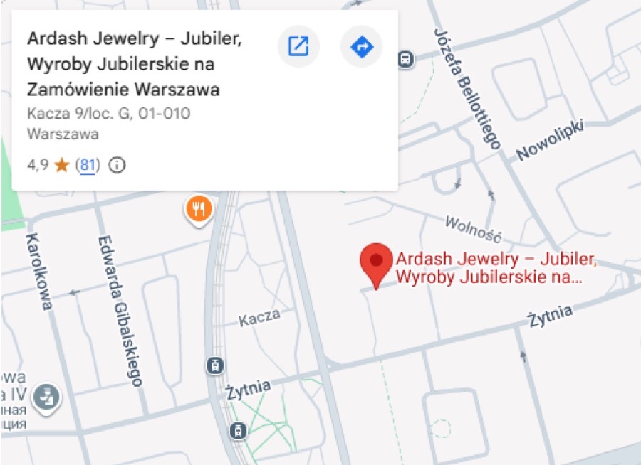 Карта - Ardash Jewelry, Kacza 9, Варшава